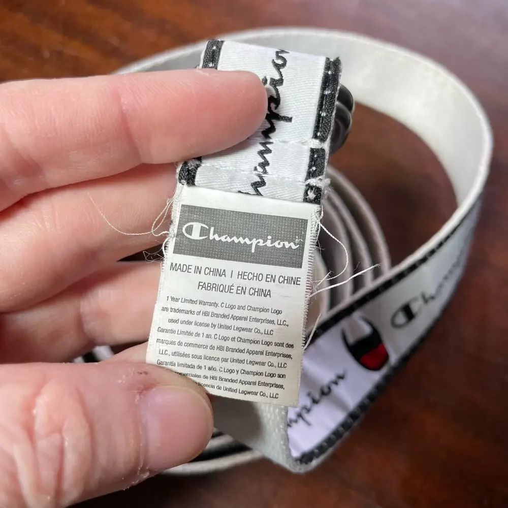 Champion White Cadet Repeating Logo D-Ring Skinny Belt - One Size - Extra Long